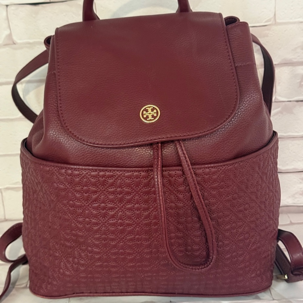 Brand Tory Burch Marion Quilted DRAWSTRING Leather Backpack wine red - Picture 6 of 14